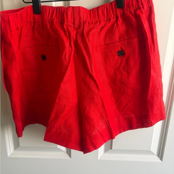 New with tags J Crew Bright Fiery Red High-Waisted linen shorts.  Elastic back. - Picture 7 of 13